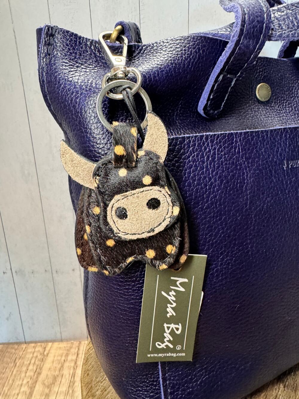 Cute Spotted Cow Purse Charm Farm Animal Western Genuine Leather Bag Charm